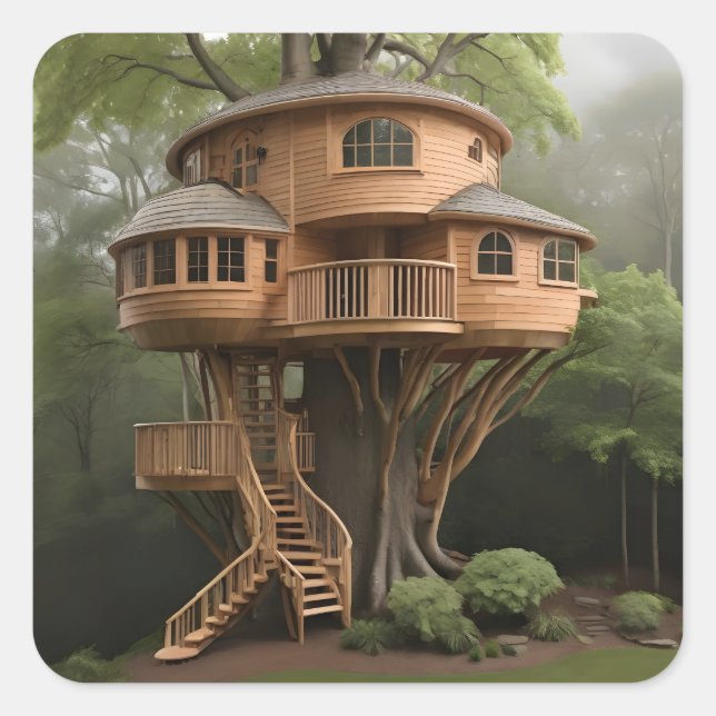 Rundbaum Quadratischer Aufkleber (Vorderseite)