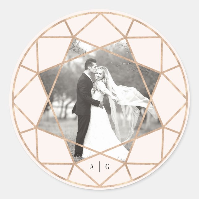Runddiamant Geometric Chic Wedding Foto Runder Aufkleber (Vorderseite)
