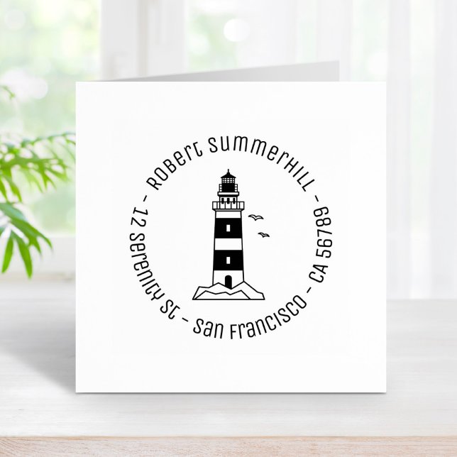 Runde Adresse des Leuchtturms Nautic Sea Gummistempel (Von Creator hochgeladen)