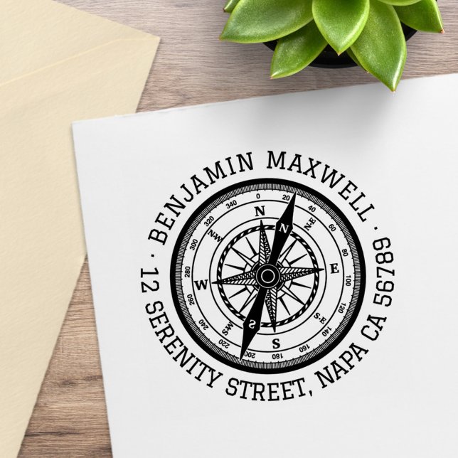 Runde Adresse des Nautic Navigation Compass Gummistempel (Von Creator hochgeladen)