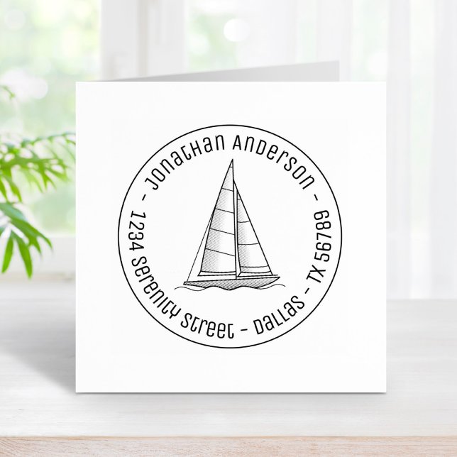 Runde Adresse für die Yacht Nautic Sailboat Gummistempel (Von Creator hochgeladen)