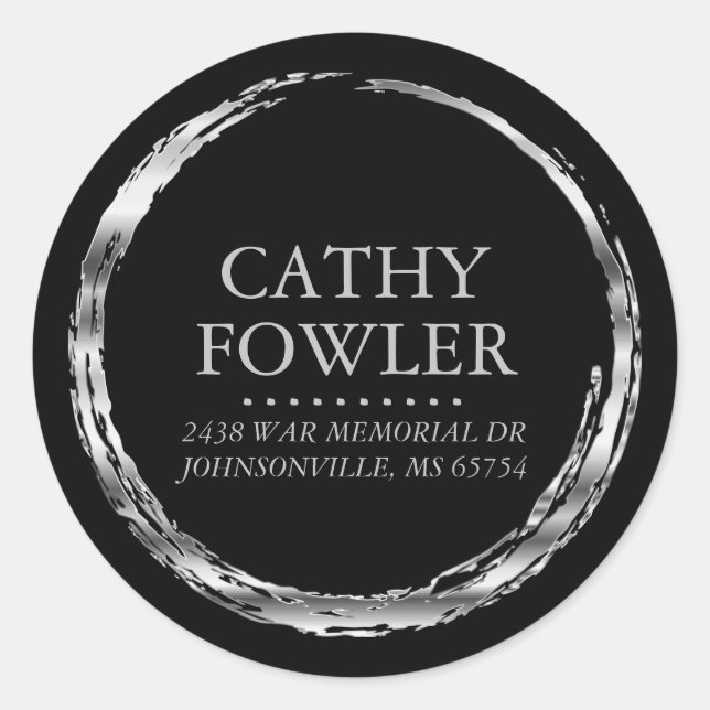 Runde Adresse grungy Silver und Black Labels Runder Aufkleber (Vorderseite)