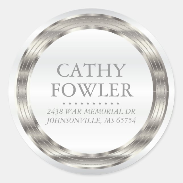 Runde Adressenkennzeichen Weiß und Silber Runder Aufkleber (Vorderseite)