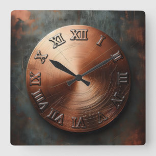 runde alte Kupferplatte Quadratische Wanduhr