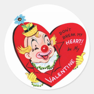 Runde Aufkleber Clown-Herz  Vintage Valentine- 