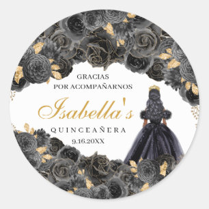 Runde Aufkleber für Schwarz und Gold-Floral-Quince
