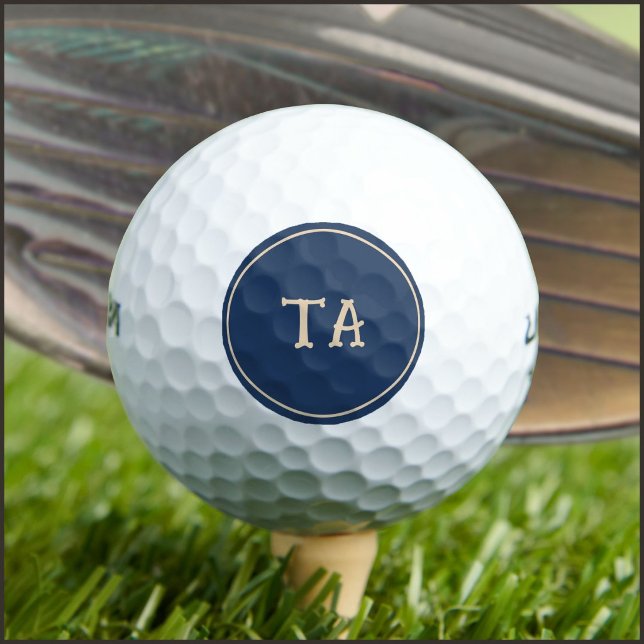 Runde beige Initialen oder Name mit Blau Golfball (Von Creator hochgeladen)