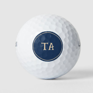Runde beige Initialen oder Name mit Blau Golfball
