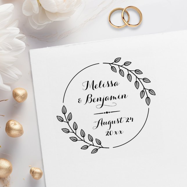 Runde Blätter Kranzhochzeit Sichern Sie das Datum Gummistempel (Von Creator hochgeladen)