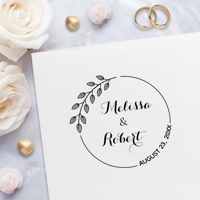 Runde Blätter Wreath Wedding Save the Date 2 Permastempel (Von Creator hochgeladen)