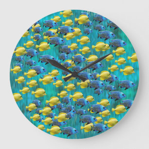 Runde blaue und gelbe Fliegenhalterung Große Wanduhr