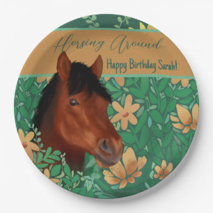 Runde Blume Lover Brown Horse Pappteller