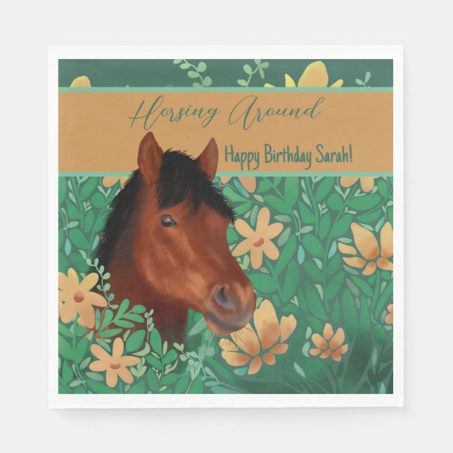 Runde Blume Lover Brown Horse Serviette (Vorderseite)
