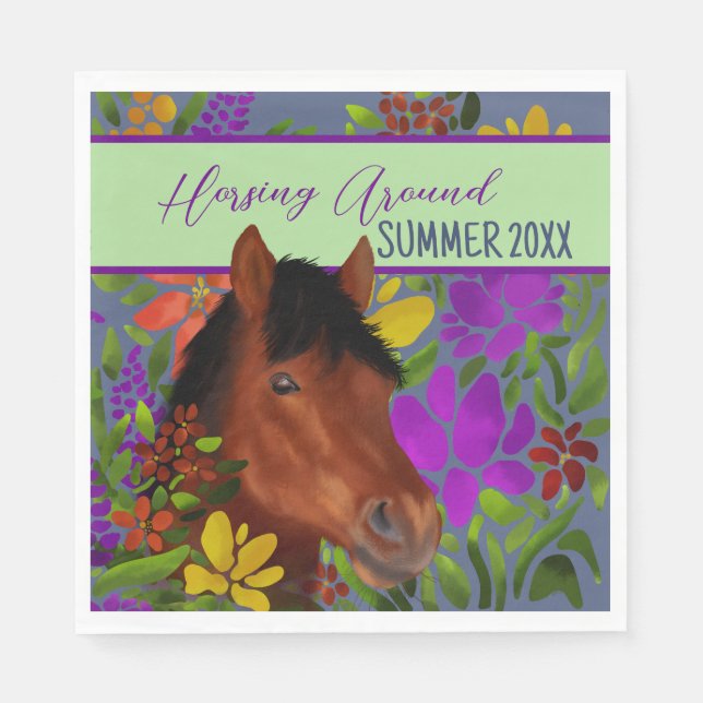 Runde Blume Lover Brown Horse Serviette (Vorderseite)