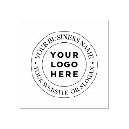 Runde Briefmarke mit rotem Logo und Tintenpolster Gummistempel