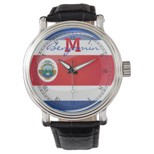 Runde Costa Rican Flagge Armbanduhr