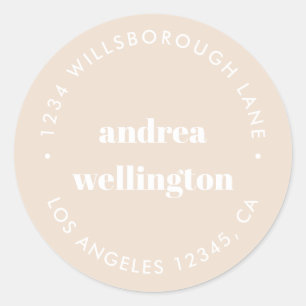 Runde Creme Beige Typografie-Rücksendeadresse Runder Aufkleber