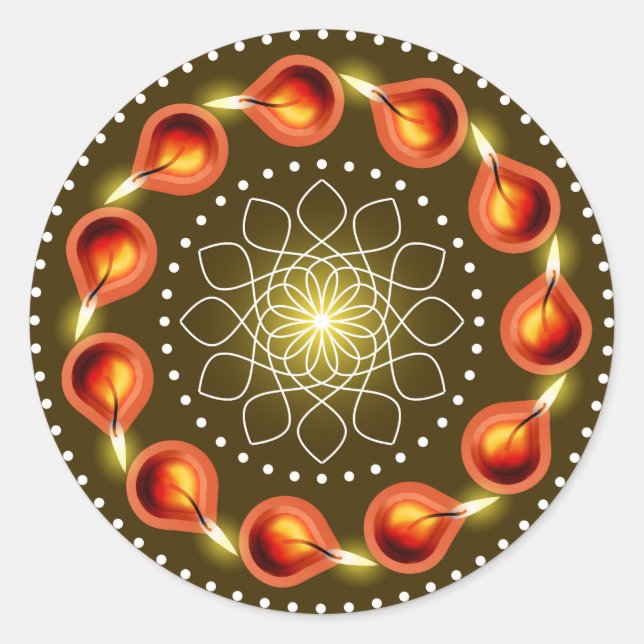 Runde Diwali Lampendekoration Runder Aufkleber (Vorderseite)