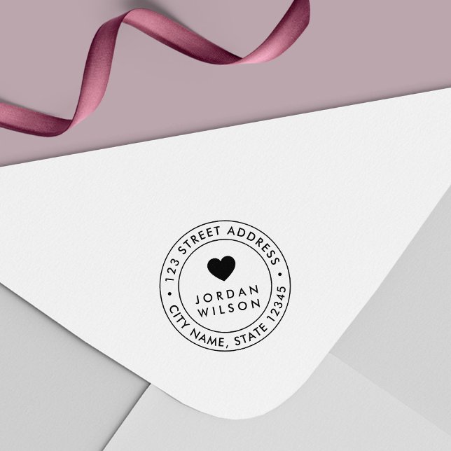 Runde doppelte Grenze Moderne Herz-Rücksendeadress Permastempel (Von Creator hochgeladen)
