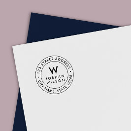 Runde doppelte Grenze Moderne Monogramm-Rücksendea Permastempel