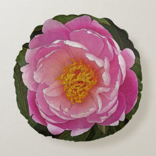 RUNDE DURCHROW PILLOW/ PINK PEONY RUNDES KISSEN