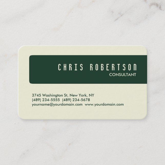 Runde Ecke Phthalo Green Beige Business Card Visitenkarte (Vorderseite)