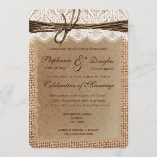 Runde Ecken Burlap Print Wedding Einladungen