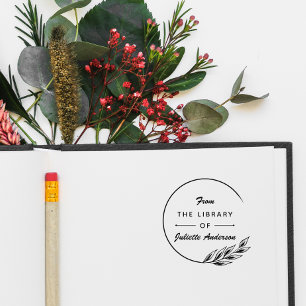 Runde elegante Blätter Benutzerdefinierte Biblioth Permastempel