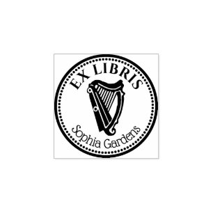 Runde Ex Libris - Harfe Gummistempel