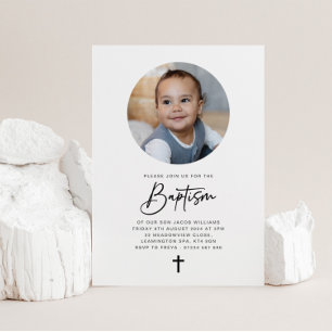 Runde Foto Minimalistische Taufe Einladung