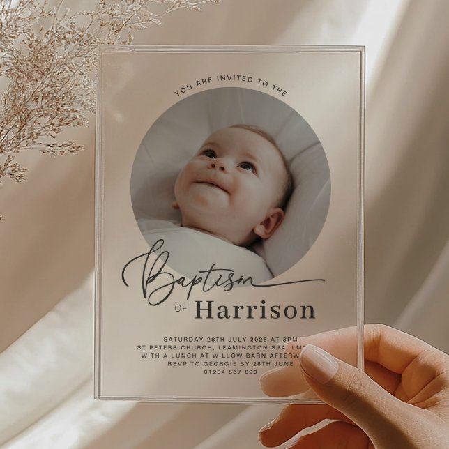 Runde Foto Taufe Einladung (Zazzle Round Photo Baptism Invitation)
