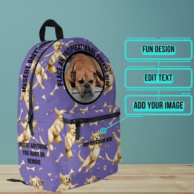 Runde Foto- und Texthunde, die Knochen jagen Bedruckter Rucksack (Please enjoy our backpack)