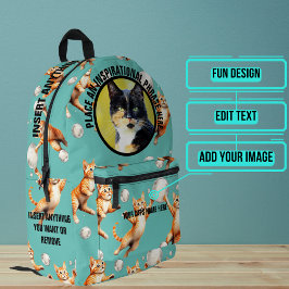 Runde Foto- und Textkatzen, die Blasen jagen Bedruckter Rucksack