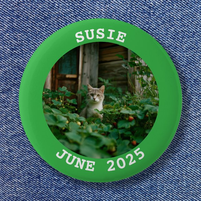 Runde Fotos mit grünem und weißem Namen Button (Green and White Name Round Family Photo Button)