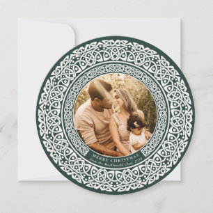 Runde Green + Off White Celtic Holiday Foto Card Feiertagskarte