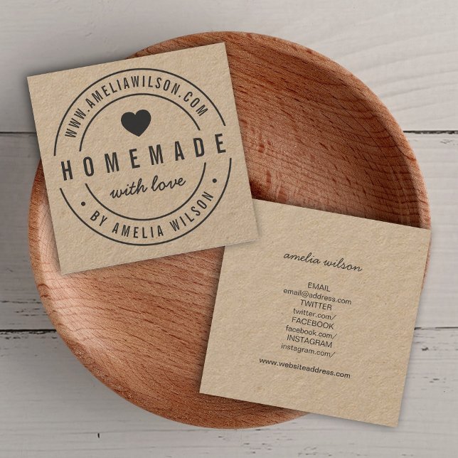 Runde Grenzen Homemade mit Liebe Herz Social Media Quadratische Visitenkarte (Von Creator hochgeladen)