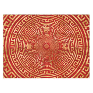 Runde griechische Ornamente - Gold auf Rot Tischdecke