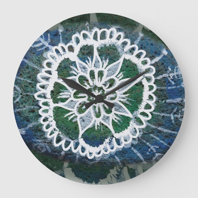 Runde (große) Wanduhr-blaue Mandala Edelweiss Große Wanduhr (Vorderseite)
