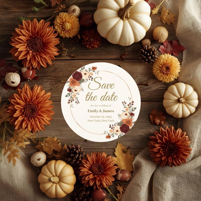 Runde Hochzeit im Herbst Save the Date Karte (Von Creator hochgeladen)