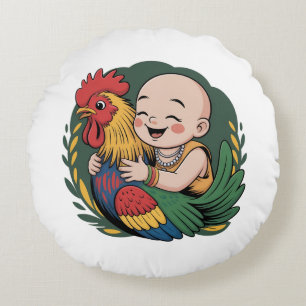 Runde Kissen   Chloe Baby hugs the Rooster