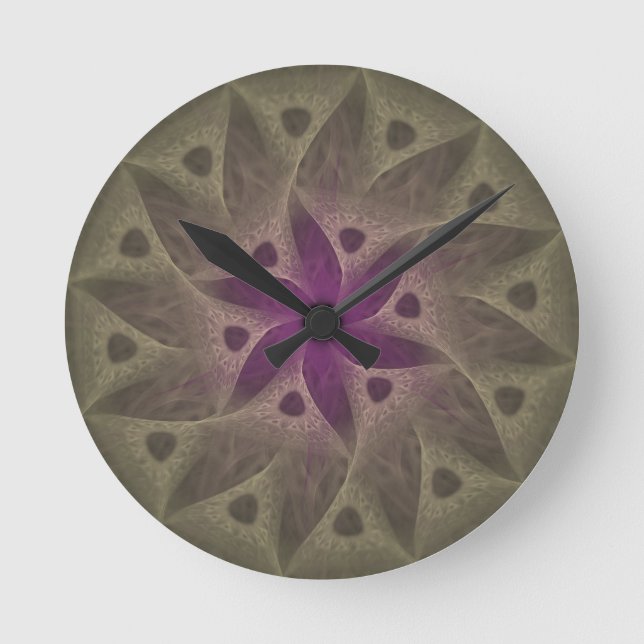 Runde Lila Blume Wall Clock ohne Zahlen Runde Wanduhr (Vorderseite)