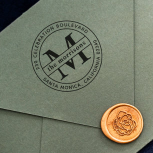 Runde Logoreihe Monogramm und Name Rücksendeadress Gummistempel