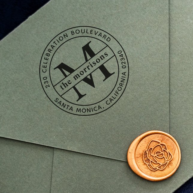 Runde Logoreihe Monogramm und Name Rücksendeadress Gummistempel (Rubber Stamp Mock-up)