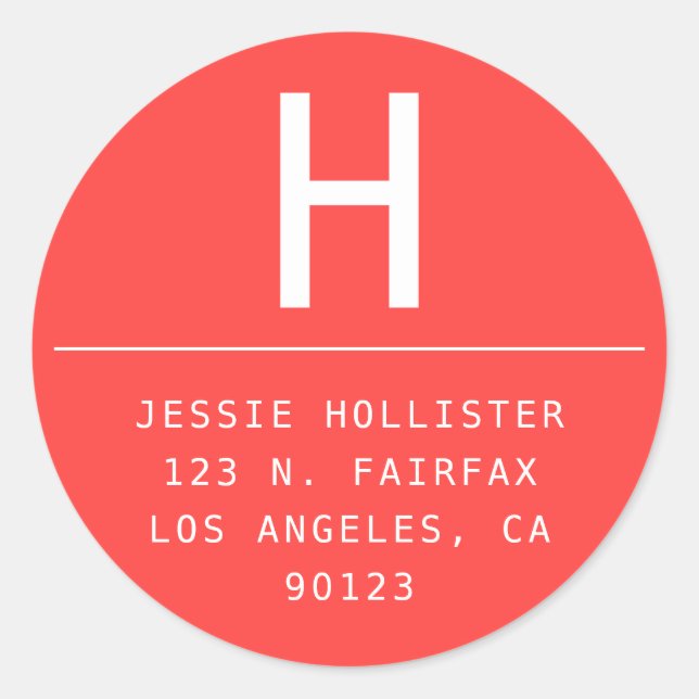 Runde Minimalistische Korallenroter Rücksendeadres Runder Aufkleber (Vorderseite)