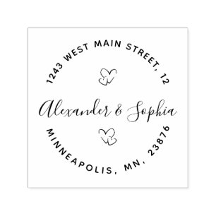 Runde moderne Doppelherz-Hochzeit-Rücksendeadresse Permastempel