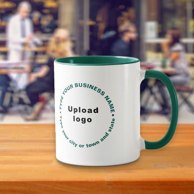 Runde Mustertexte zum Thema Handel Texte zum Thema Tasse (Build brand name awareness. Round pattern business brand texts on hunter green combo mug.)