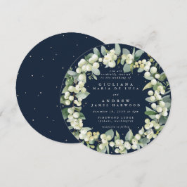Runde Navy Snowberry+Eucalyptus Wreath Wedding Einladung