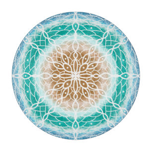 Runde Ozeanwellen Aquamarin und Türkis Mandala Schneidebrett