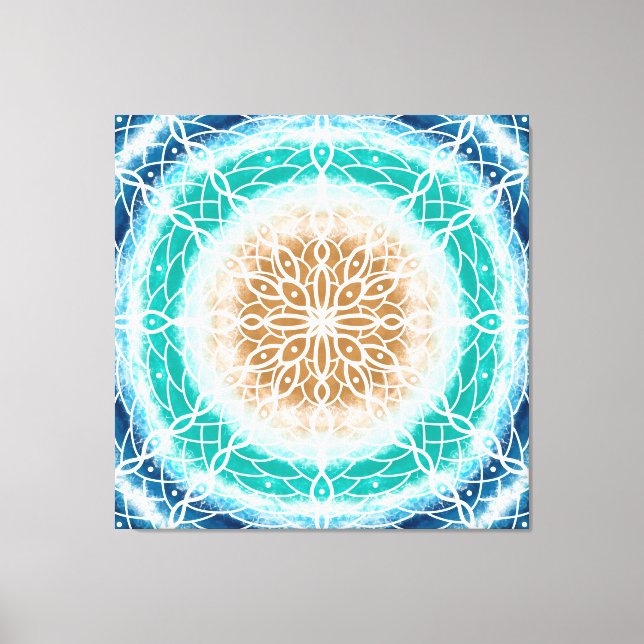 Runde Ozeanwellen Mandala Aquamarin und türkis Leinwanddruck (Vorderseite)