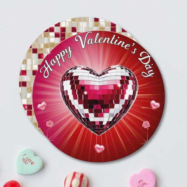 Runde Personalisierte Disco Valentine's Card Feiertagskarte (Round Personalized Disco Valentine's Card)